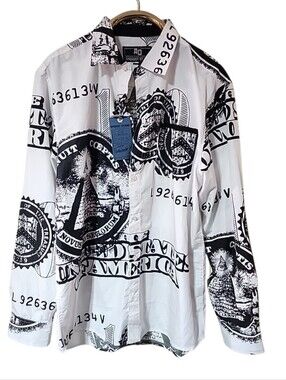 AO Amongst Others Dollar Bill Button Up Shirt. Nwt 2XL